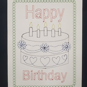 Grußkarte, alles Gute zum Geburtstag, Maschinenstickerei, Stickdatei