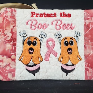 Mug Rug -  Cancer Awareness  Boo Bees - Embroidery Design In-The-Hoop Machine -