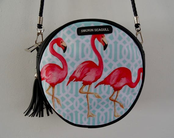 Pink Flamingo Purse Tropical Hibiscus Blue Summer Holiday Clutch Bag