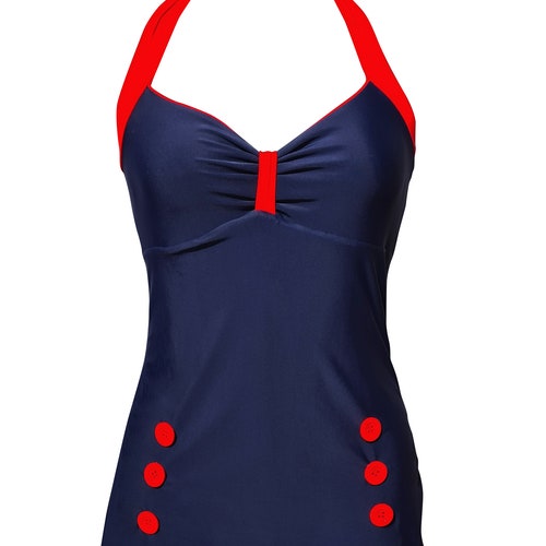 1950s Pin up Girl Red Stripe Swimming Costume 10 12 14 16 18 - Etsy UK