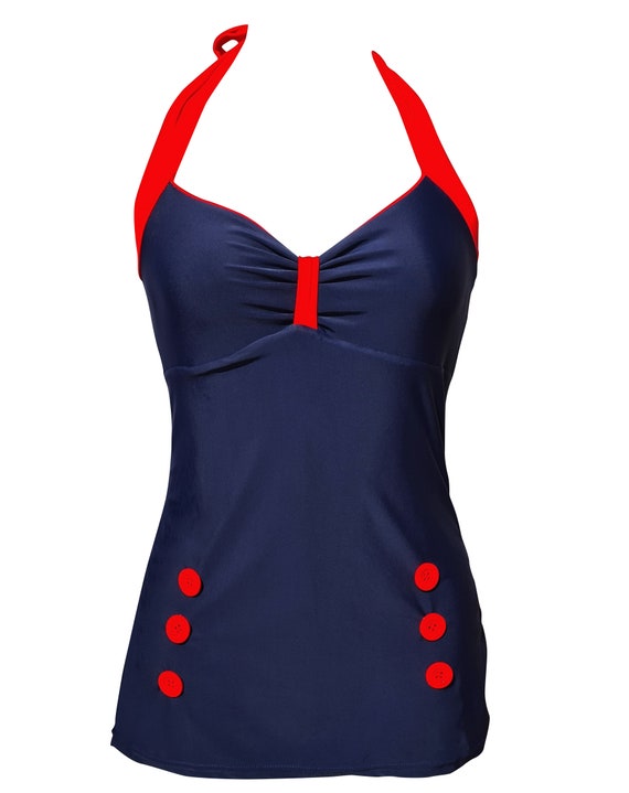 1950s Pin up Girl Navy Blue Swimming Costume 10 12 14 16 18 20 - Etsy