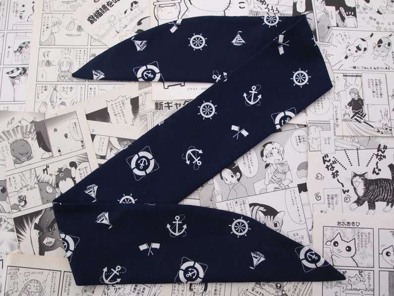 50s Vtg Navy Blue Nautical Head Scarf With Wire or Not | Etsy