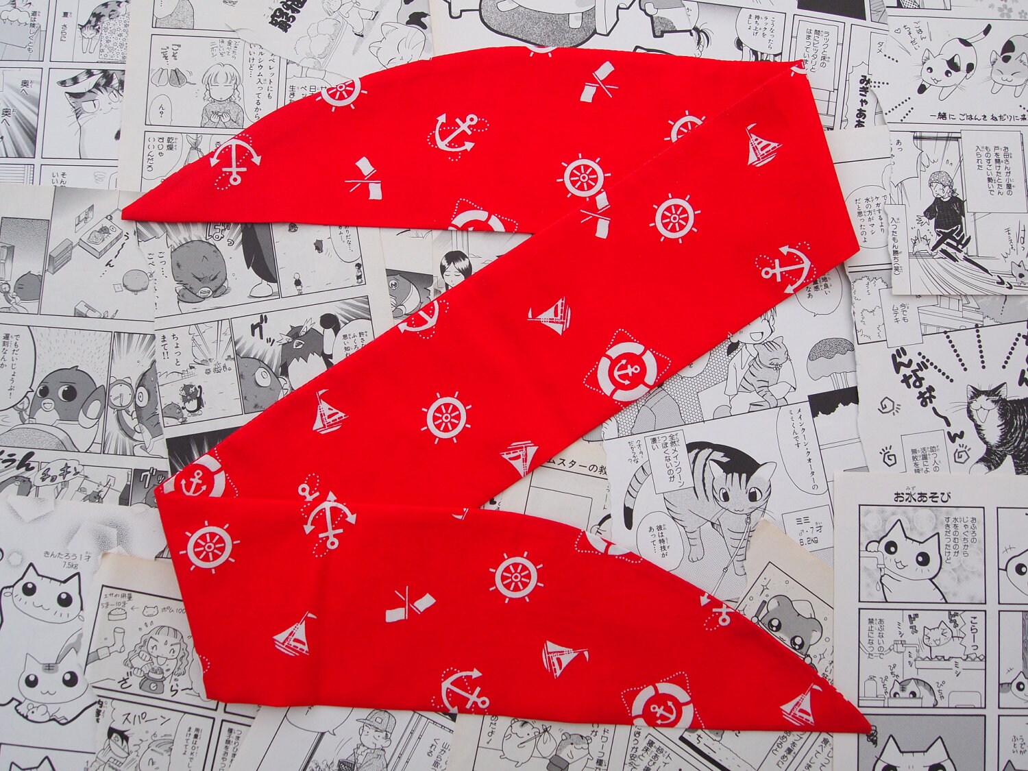 Red Nautical Rockabilly Head Scarf With Or Without Wire Anchor