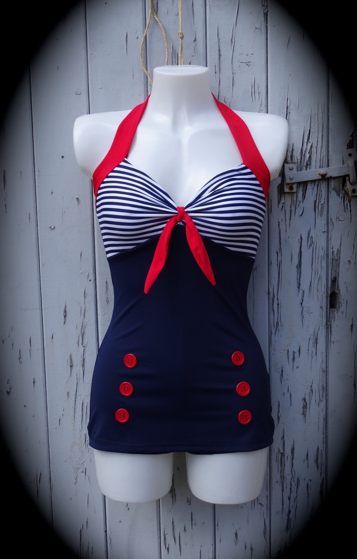 1950s Pin Up Girl Navy Blue Stripe Swimming Costume 10 12 14 | Etsy