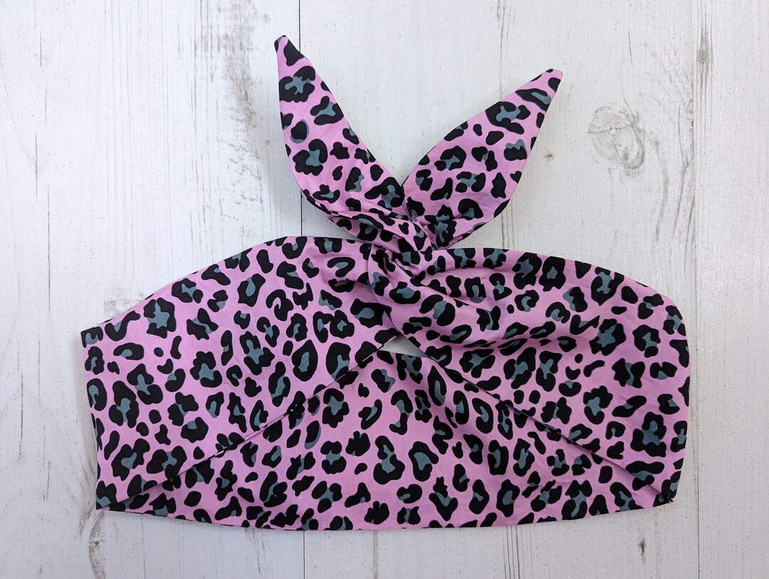 Pink Leopard Print Head Scarf Wired or Not Hair Tie Wrap 90s