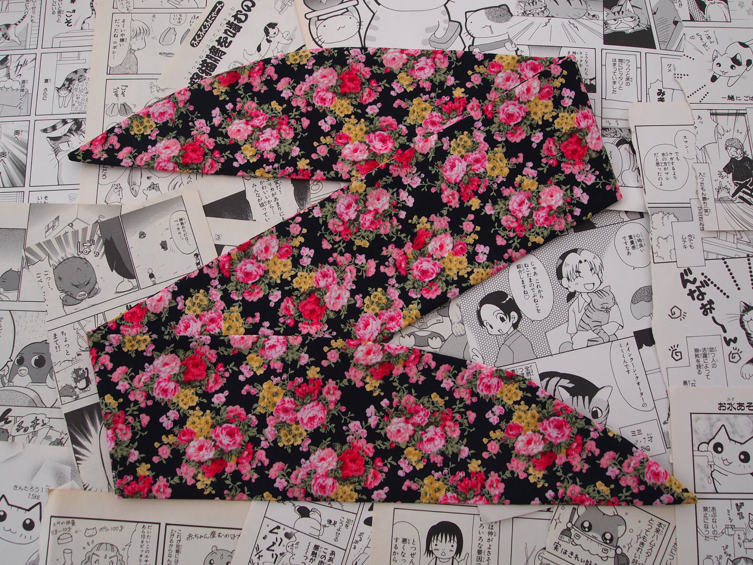 Black Floral Rockabilly Head Scarf With Or Without Wire 1950s