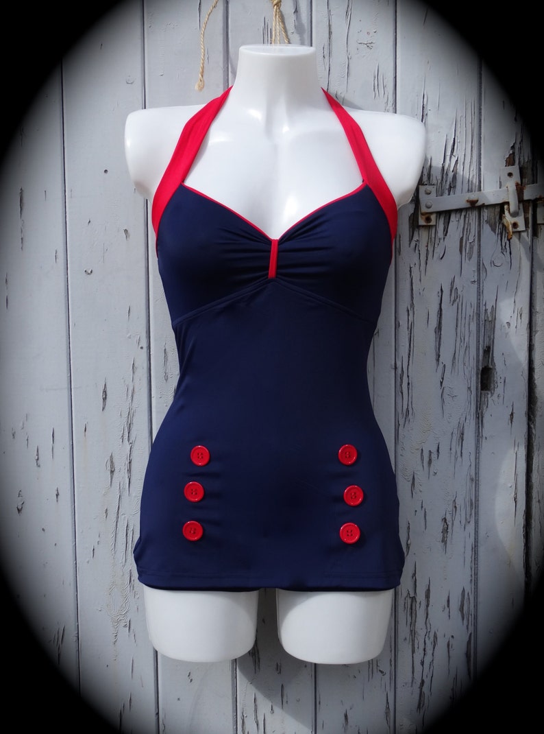 1950s Pin Up Girl Navy Blue Swimming Costume 10 12 14 16 18 20 | Etsy