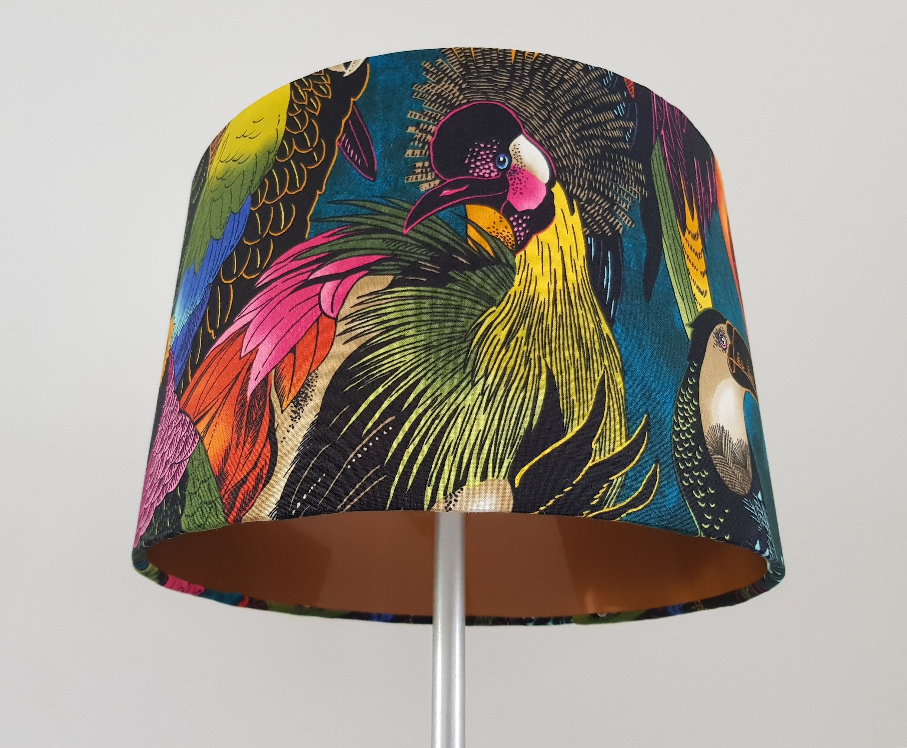 white lampshade with copper lining