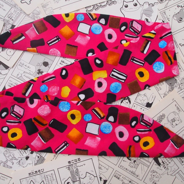 50s Hot Pink Liquorice Allsorts Head Scarf With Wire or Not Vtg Sweet Hair Tie