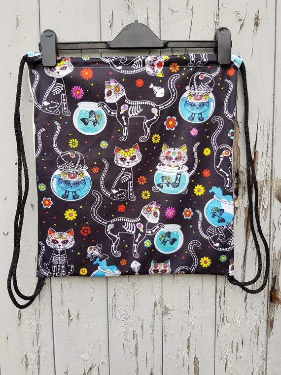 Black Candy Skull Cats Backpack Bag Gym Handbag Skeleton Etsy