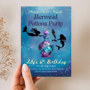 Magical Mermaid Potions Party Invitation Template | Mermaid Birthday Invite Editable | Kids Potion Party Invite | 5x7 & Mobile Download