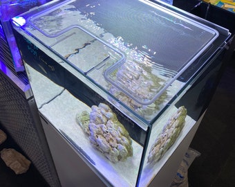 Custom Aquarium Lid for Waterbox AIO 20 Cube | Clear Polycarbonate Fish Tank Cover with Feeding Door & Mesh Top | Rimless Reef Tank Lid