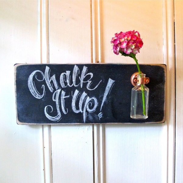 Wall Flower Vase, Chalkboard, Distressed, Rustic, Antique Bottle, Organization, Signage, Home Decor, Gift