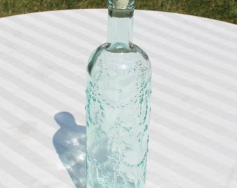 Vetreria Etrusca Bottle - Clear Green Glass Bottle With Embossed