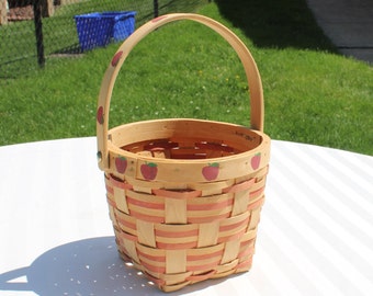 Wicker Basket with Swivel Handle Stamped Apples - Wood Slat Apple Basket - Apple  Decor