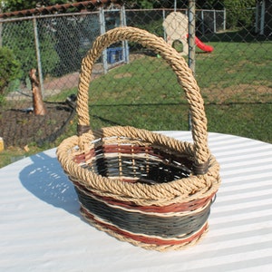 Red, White and Blue Wicker Basket with Handle - Market / Shopping Basket - Mail Basket - Trinket Basket - Storage Basket image 4