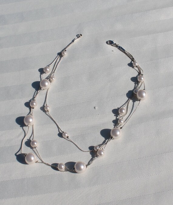 Three Strand Faux Pearl Choker Necklace - Triple … - image 4