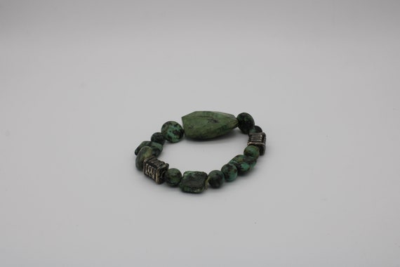 Green Stone Beaded Stretchy Bracelet - Green Marb… - image 10