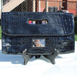 Black Envelope Style Handled Bag/Purse by Nine West - Black Alligator Clutch Bag
