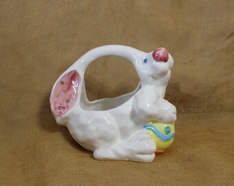 Ceramic Bunny Rabbit Basket with Easter Egg from WTL - Easter Bowl / Planter - Candy / Nuts Dish - Easter Decor