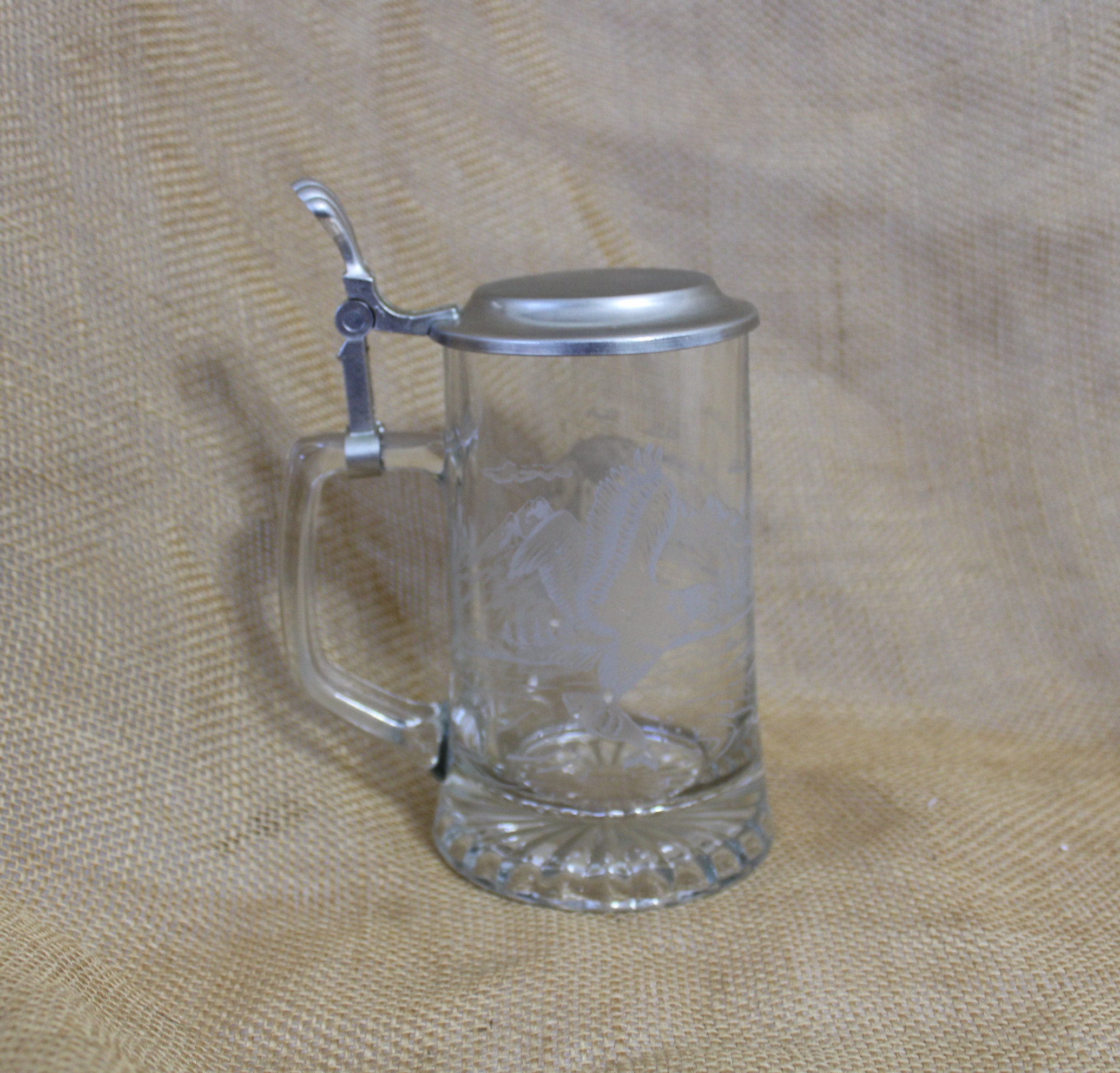 Alwe Etched Moose?Glass Beer Stein Mug Pewter Lid W. Germany Engraved  STANLEY!