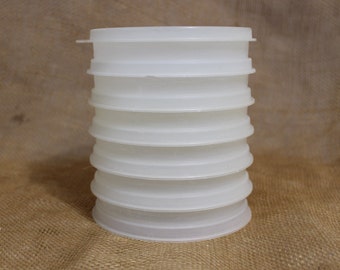Set of 6 Sheer and White Tupperware Hamburger Storage Containers  - No Press  - Made in the USA
