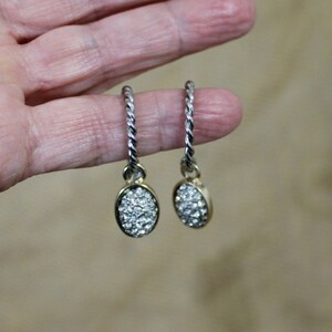 Silver Tone Metal Oval Drop Pierced Earrings with Rhinestones or Faux Diamonds/CZ&#39;s - Dangling Pierced Earrings