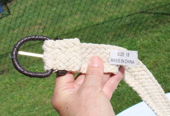 Braided Cream / Ivory Belt With Leather Trim - Woven Cotton  display picture 3