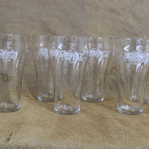 Set of Six Clear Coca Cola Drinking Glasses with White Lettering From Libbey Glass Co.