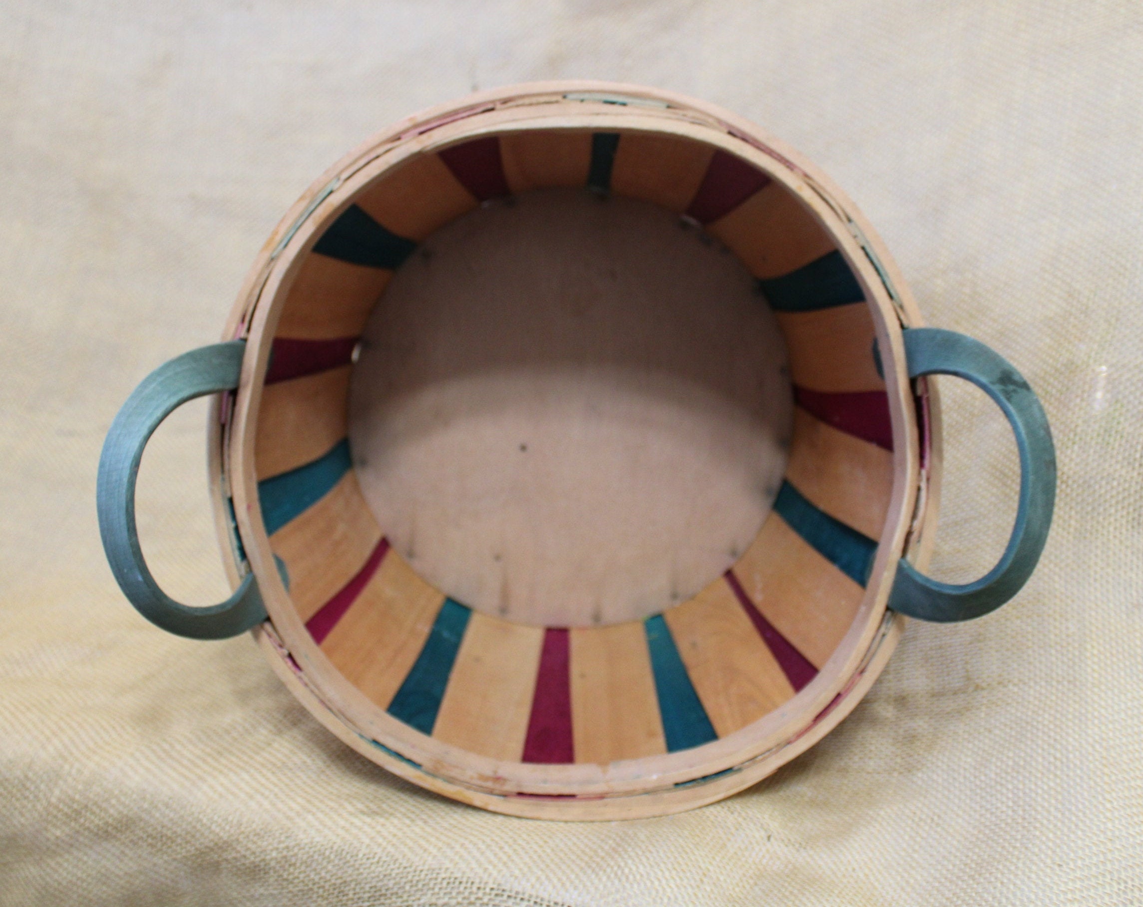 Quarter Bushel Basket With Handles Red and Green Wood Slat Etsy