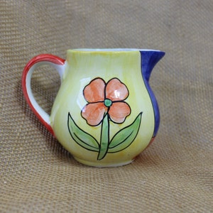 Colorful Hand Painted Ceramic Creamer with Flowers - Two Sided Flower Design Creamer