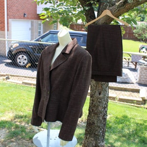 Women&#39;s Two Piece Brown Wool Pant Suit by Larry Levine Suits -  Size 14 - Women&#39;s Business Attire