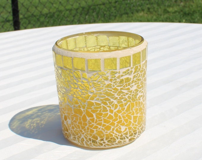 Yellow Glass Mosaic Container Candle Mosaic and Glass Tile Etsy