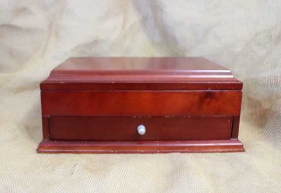 Brown Wooden Jewelry Box with Flip Top and Drawer - image 1