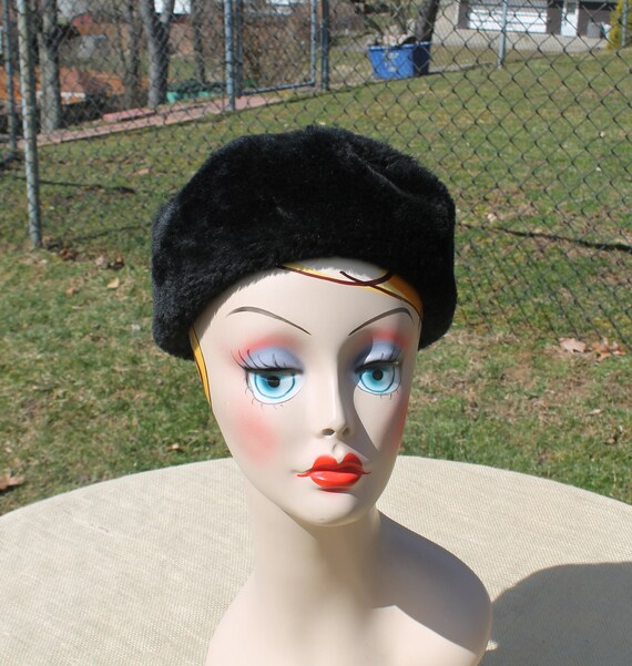 Dark Brown Pill Box Faux Fur Hat - Union Made in … - image 1