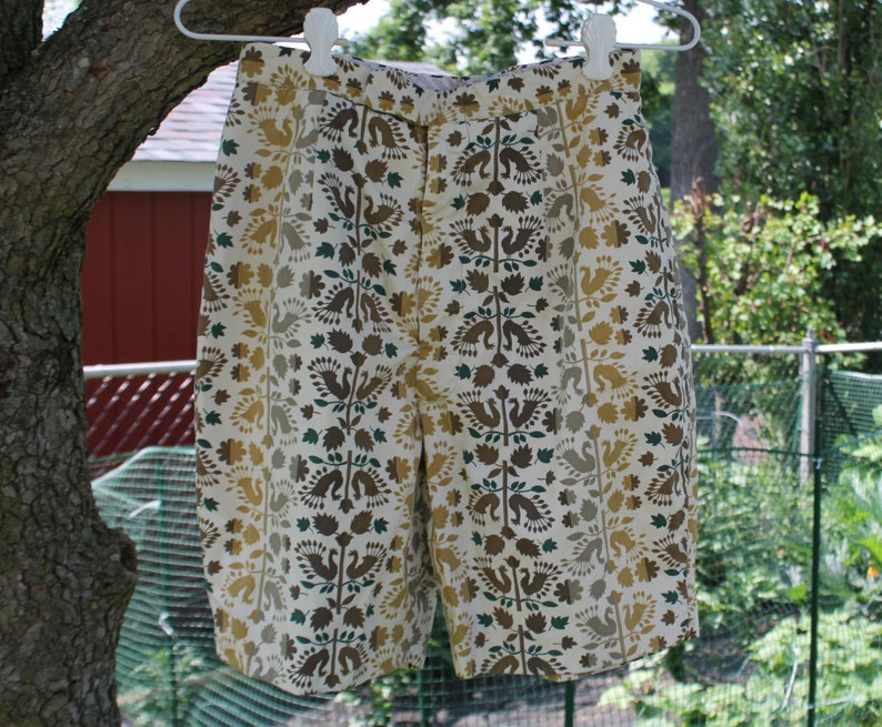 Fully Lined Cotton Shorts in Cream Gold and Brown Tones by Harburt