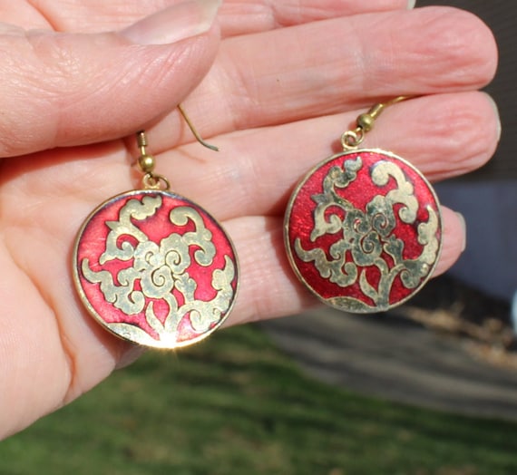 Oriental Letter Earrings Vintage Signed Fabulous