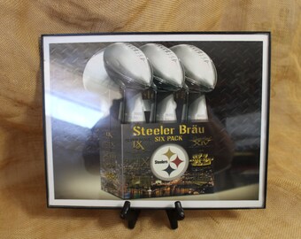 Framed Pittsburgh Steelers Super Bowl Trophies Six Pack Print - Steelers Super Bowl Six Pack Photo Framed