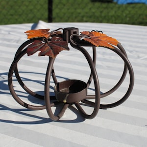 Wrought Iron Pumpkin Tea Light Candleholder with Metal Leaves - Fall / Halloween / Thanksgiving Decor -  Centerpiece