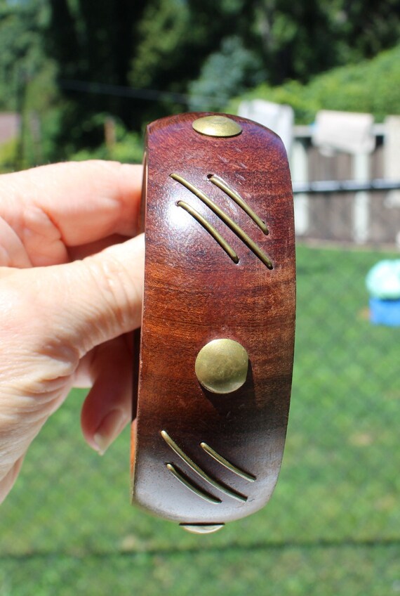 Wooden Bangle Bracelet with Brass Dots and Lines … - image 5