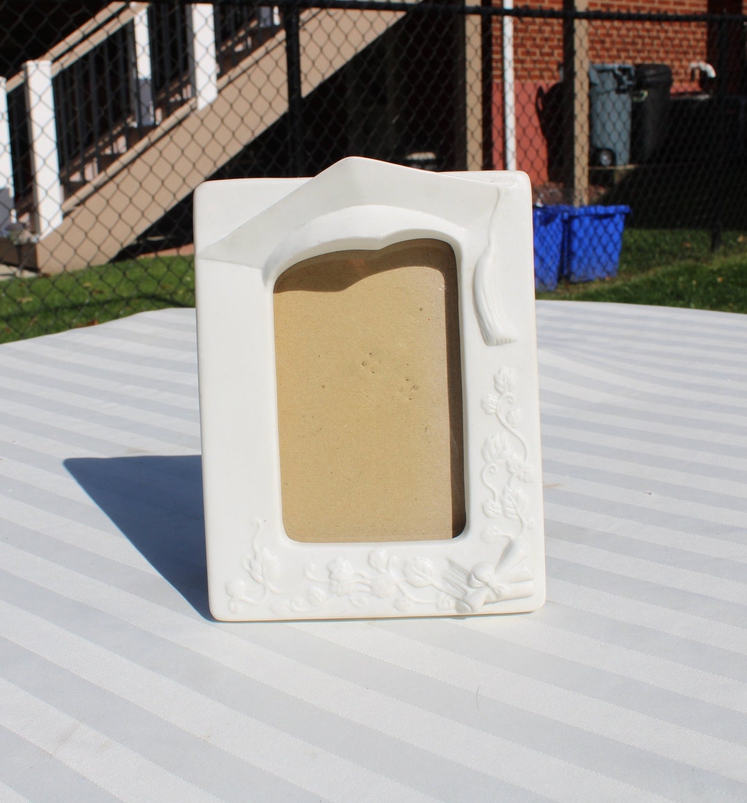 Porcelain Graduation Picture Frame by Russ Berrie & Co- Floral Embossed ...