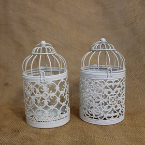 Pair of Small Metal Lantern Votive / Tea Light Candleholder  - 2 Scroll Design Lantern Candle Holder