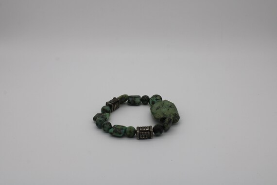 Green Stone Beaded Stretchy Bracelet - Green Marb… - image 9