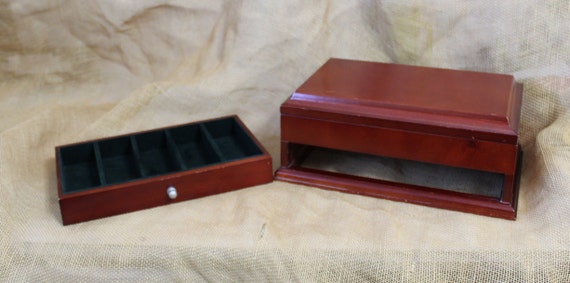 Brown Wooden Jewelry Box with Flip Top and Drawer - image 5