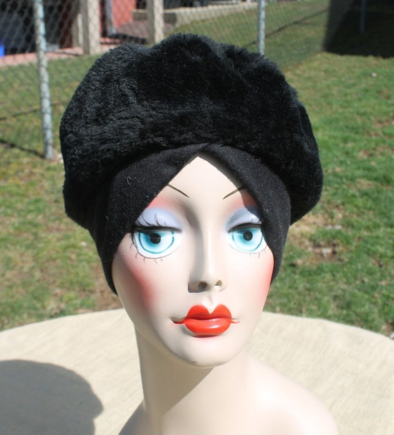 Dark Brown Pill Box Faux Fur Hat - Union Made in … - image 4