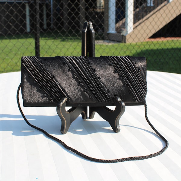 Pleated Black Cloth with  Bugle Beads Evening Bag / Clutch / Purse by Jessica McClintock - Formal - Prom - Weddings - Partye