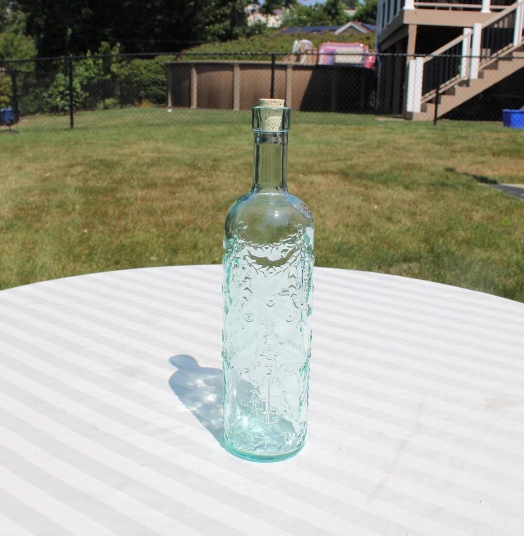 Vetreria Etrusca Bottle - Clear Green Glass Bottle With Embossed