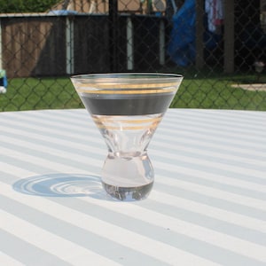 Mid Century Modern Ball Base Cordial Glass - Black and Gold Striped Bar Glass - Barware