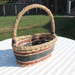 Red, White and Blue Wicker Basket with Handle - Market / Shopping Basket - Mail Basket - Trinket Basket - Storage Basket image 3