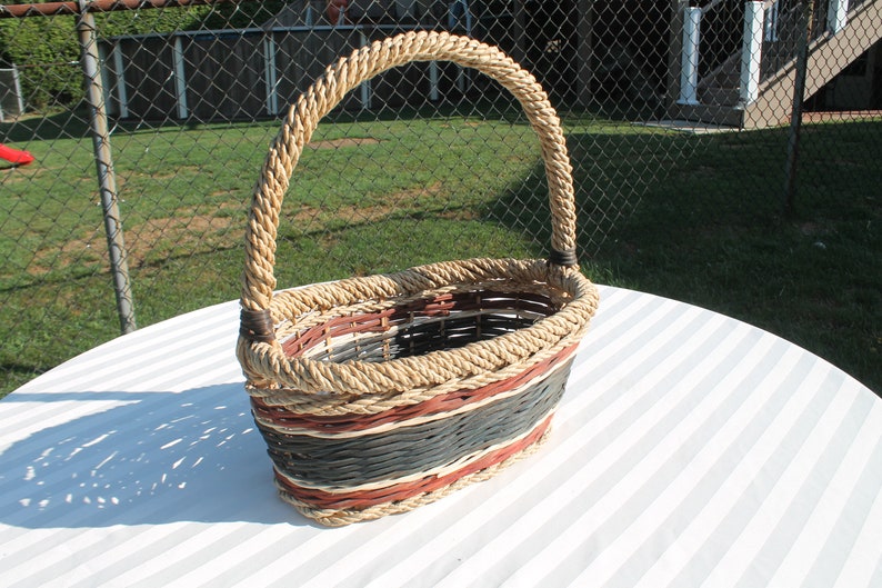 Red, White and Blue Wicker Basket with Handle - Market / Shopping Basket - Mail Basket - Trinket Basket - Storage Basket image 3